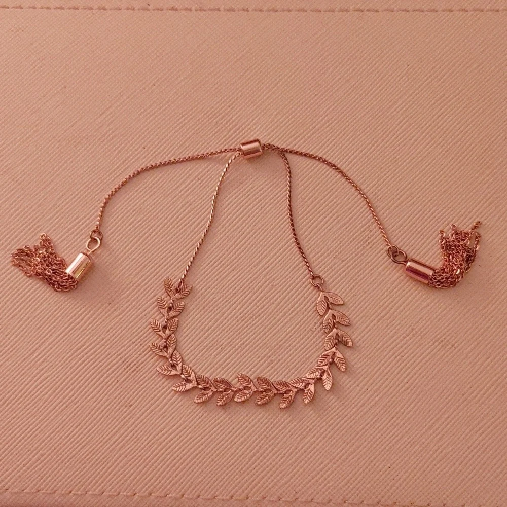 Rose Gold Adjustable Slider Chain Leaf Bracelet